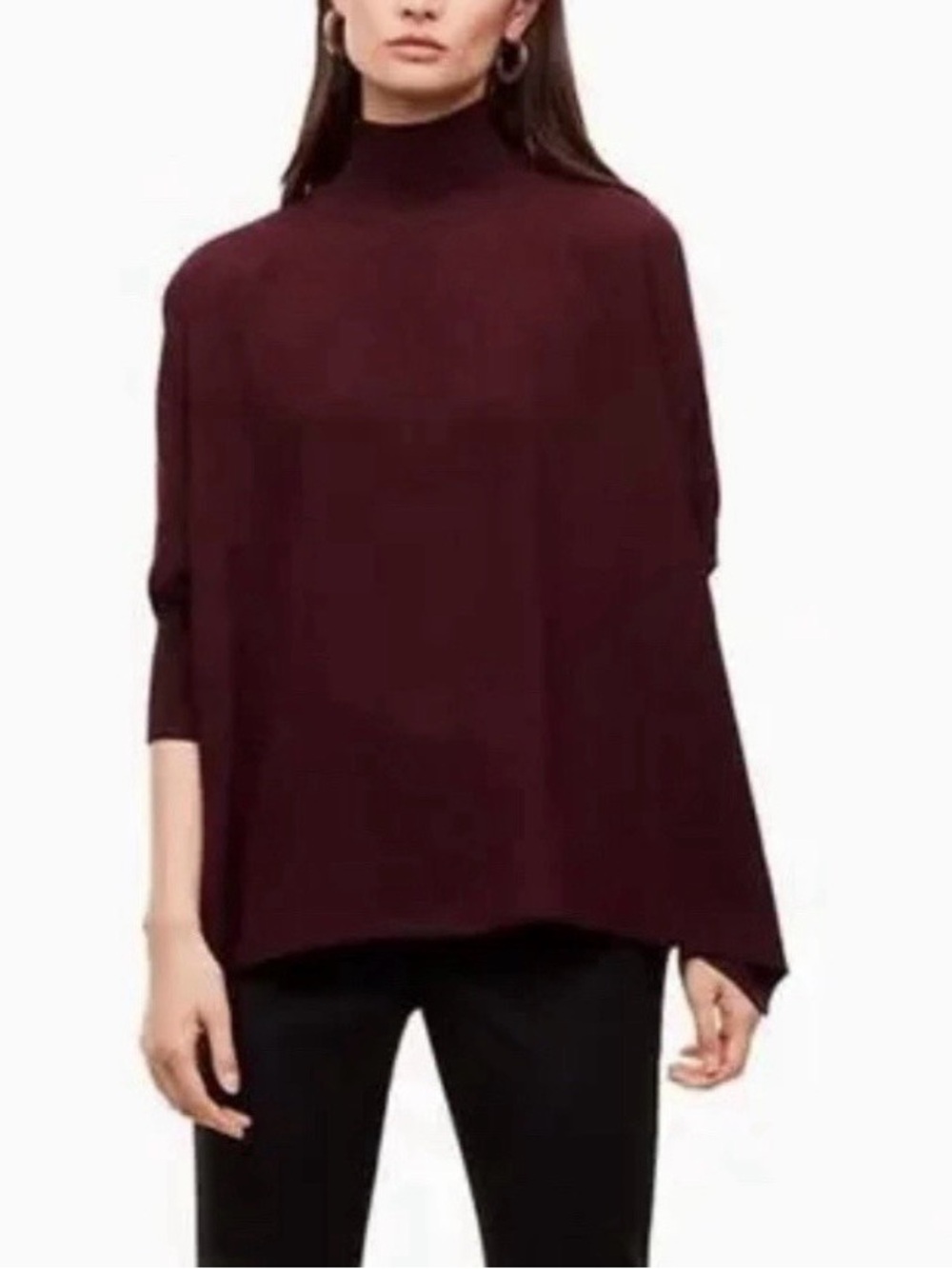 High-Neck oversized Asymmetric tunic Top - Deep Burgundy, Babaton